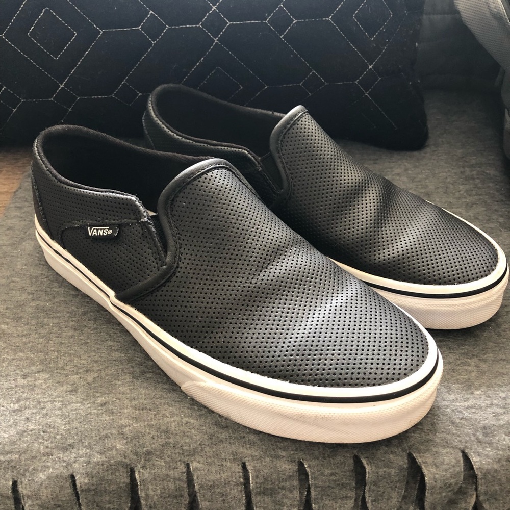 Vans perforated black leather slip on